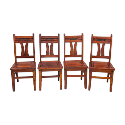 Set de 4 chaises en acajou massif vintage art nouveau, 1900
