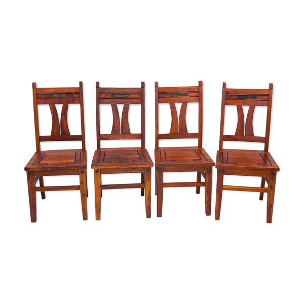 Set de 4 chaises en acajou massif vintage art nouveau, 1900