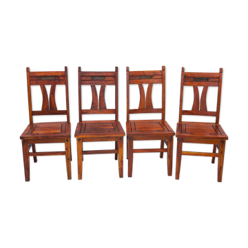 Set of 4 chairs in solid mahogany, vintage Art Nouveau, 1900