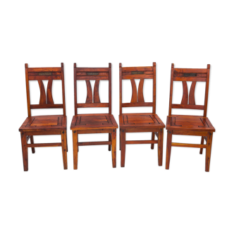 Set of 4 chairs in solid mahogany, vintage Art Nouveau, 1900