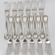 Twelve large table forks Christofle Marly, silver-plated metal.