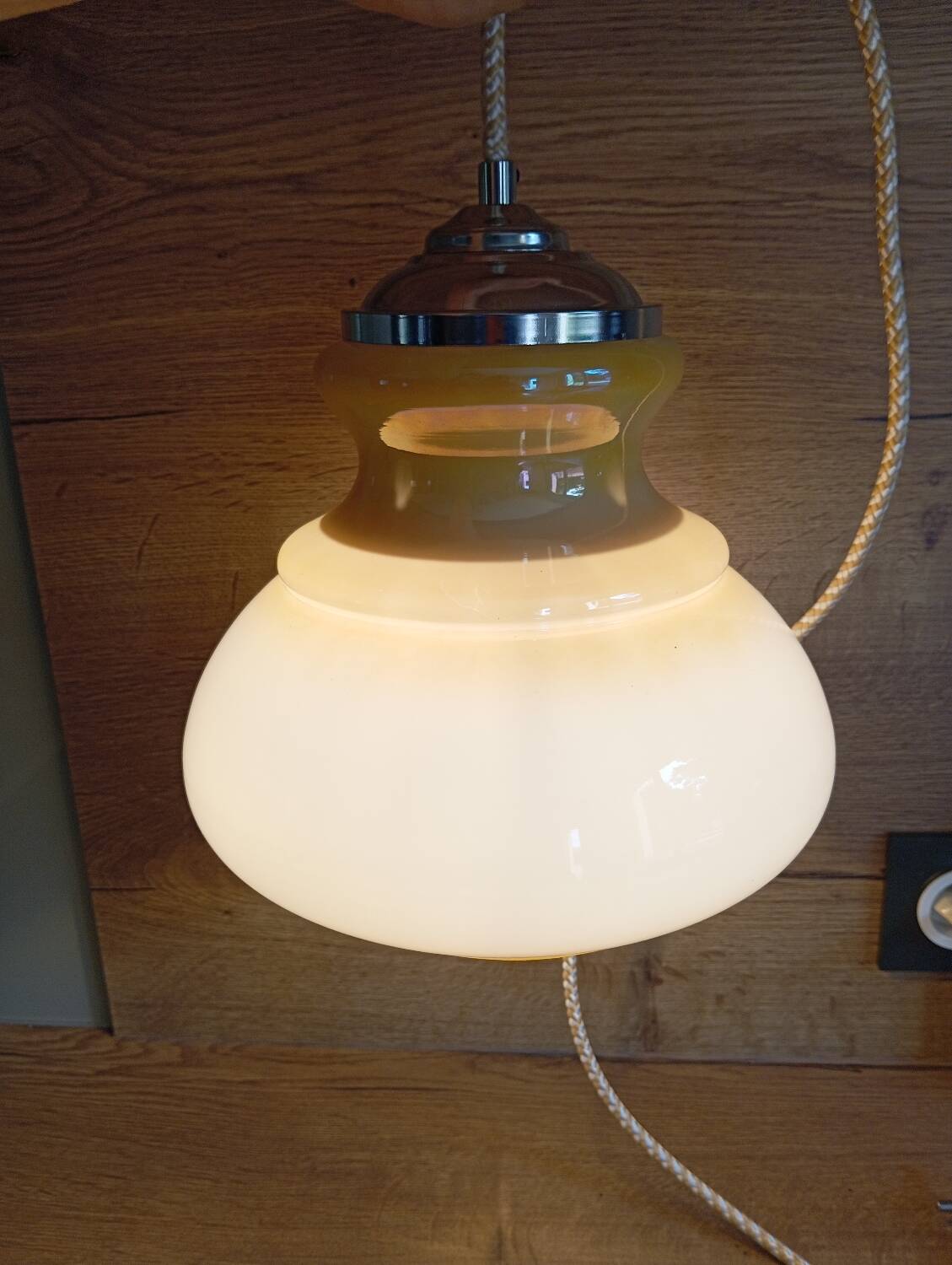 Honey cream opaline pendant light with chrome finish