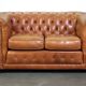 Chesterfield 2-seater sofa in light brown/cream English cowhide leather