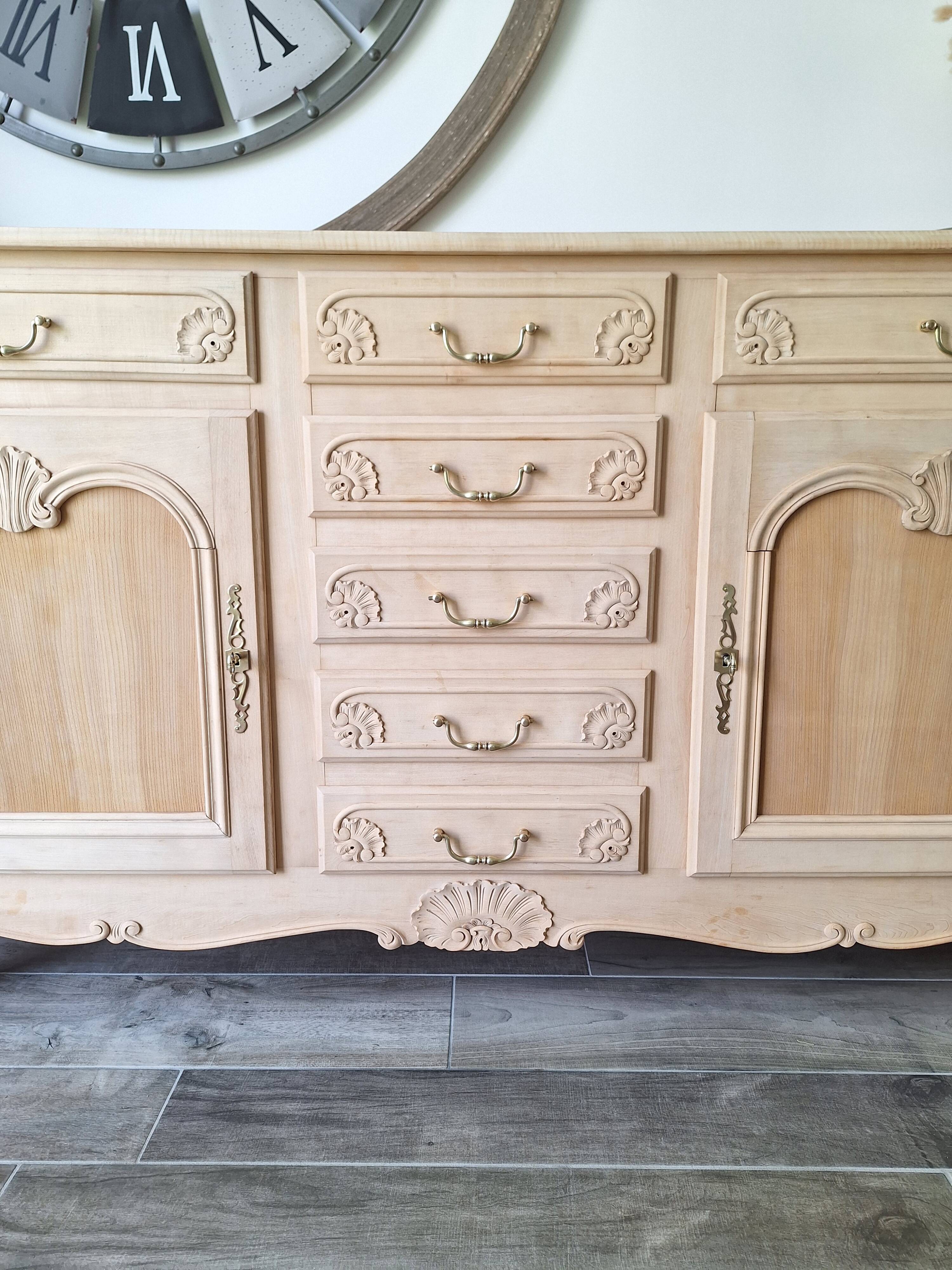 Low buffet in renovated solid cherry wood – Revisited Louis XV style – 250 cm