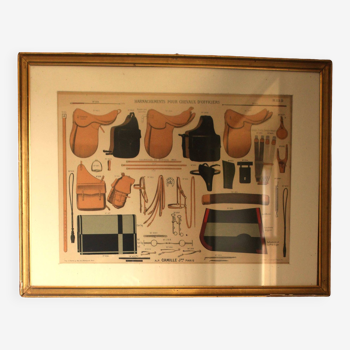 Framed lithograph "horse riding saddlery Alp Camille", late 20th century