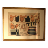Lithographie encadrée "équitation sellerie Alp Camille", fin XXème