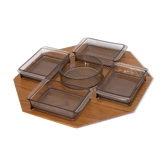 Plateau vintage en teck et verre de Karl Holmberg