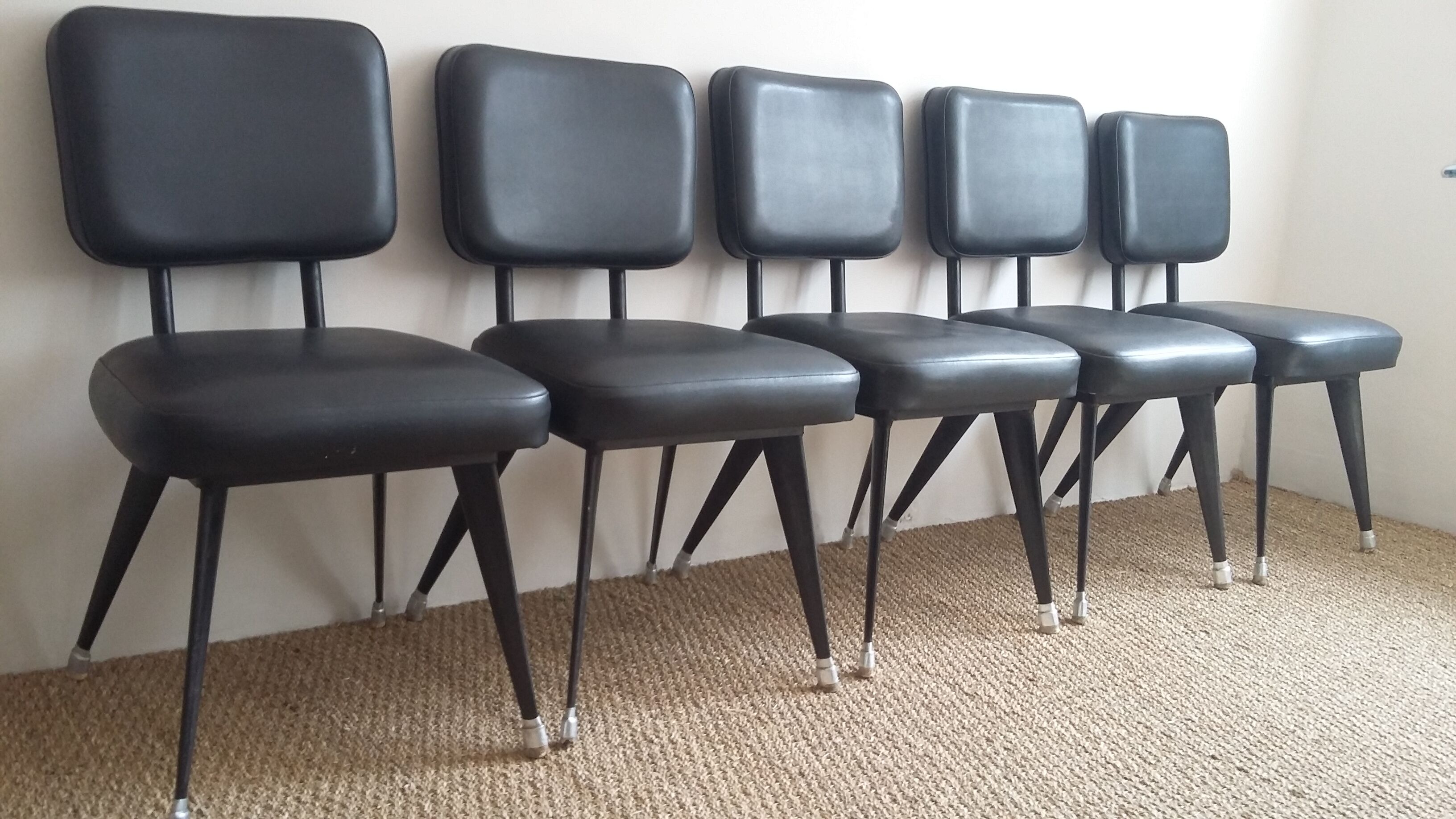 Set of 5 black industrial chairs - 1960s