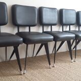 Set of 5 black industrial chairs - 1960s