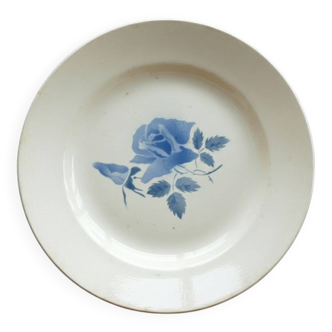 Large round stoneware serving platter from Digoin with a blue rose motif