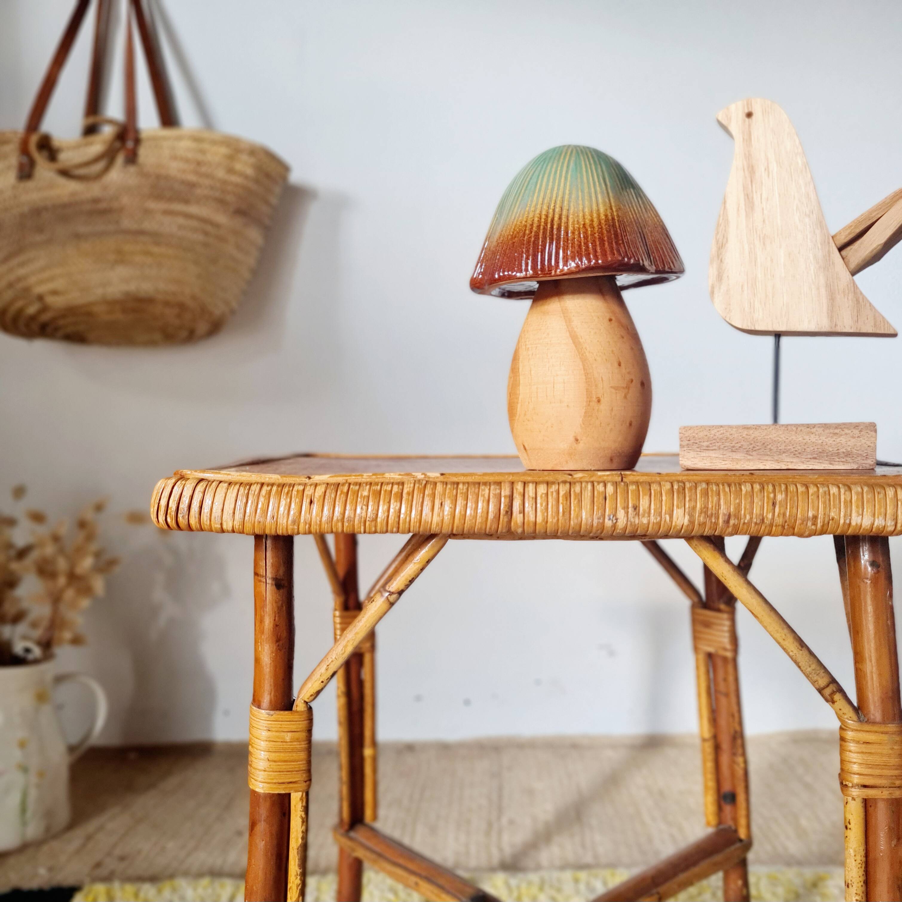 Vintage rattan stool or side table – 1960s Riviera style