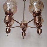 Chandelier in gilded brass and brown smoked glass with 5 branches
