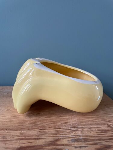 Vide-poches vintage  en forme de main en céramique jaune