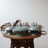Verdigris Mid-Century Metal Hanging Pendants