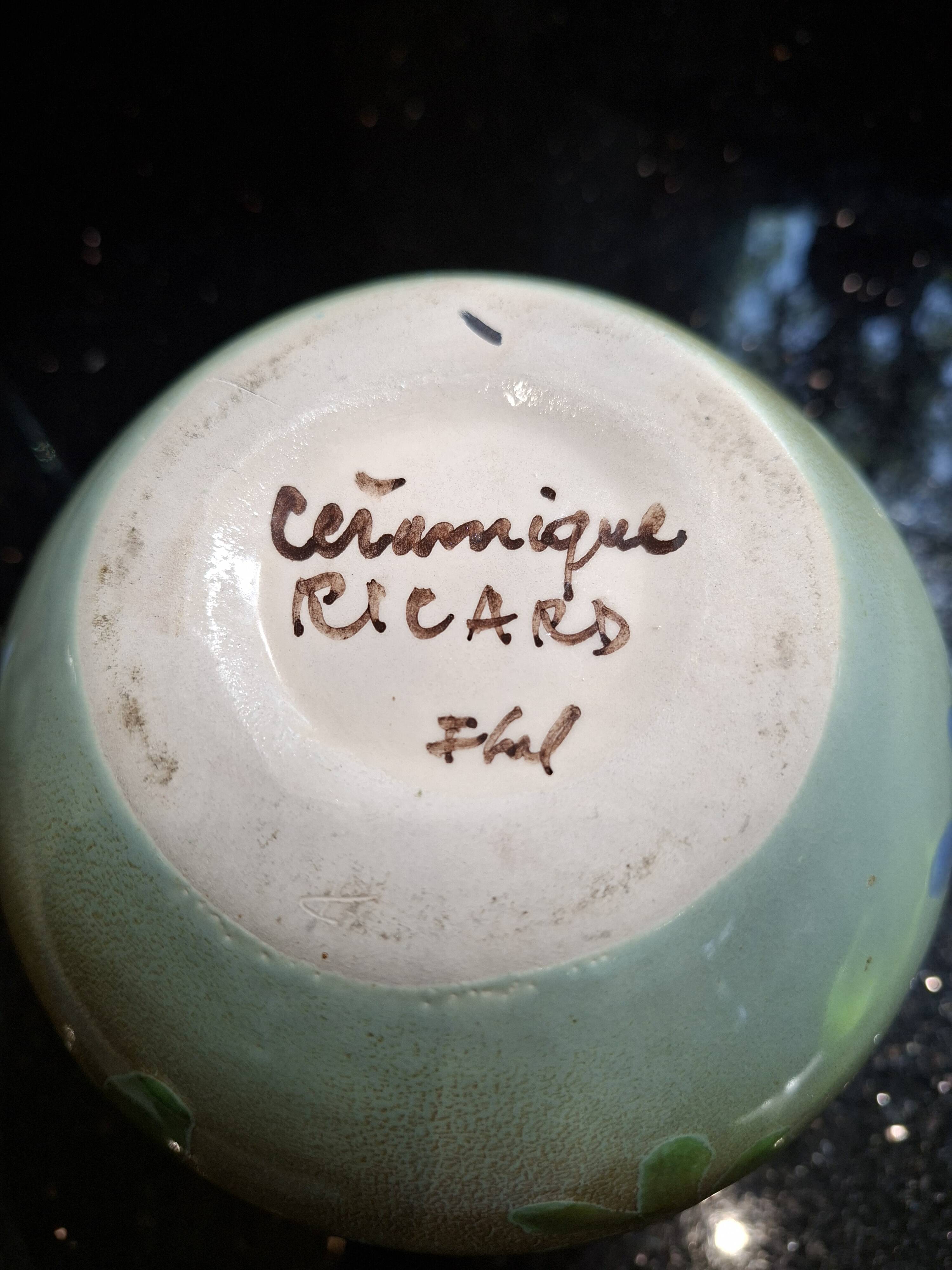 Round vase from the Ricard ceramic workshops. Signed Francine Gal.