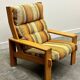 Grande chaise longue vintage en bois d'orme avec tissu d'origine, années 1970, France