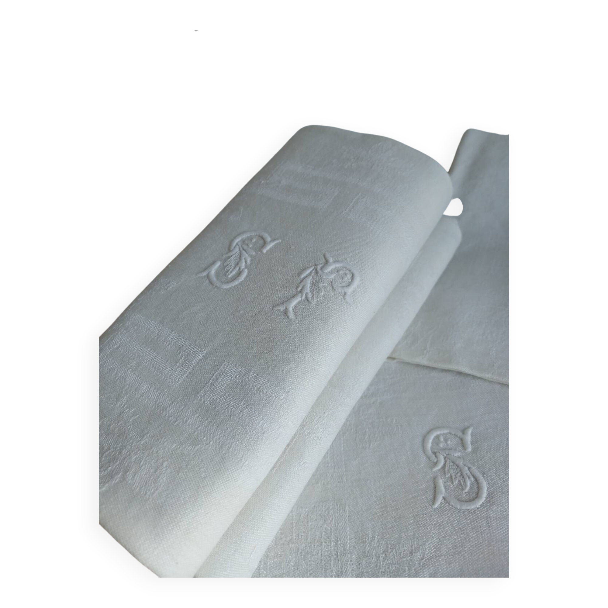 12 antique damask monogrammed napkins, 19th century