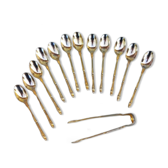 12 cuillères à café en métal doré