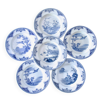 Assiettes XIXe siècle Gien terre de fer collection aux oiseaux japonisant