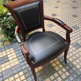 Genoveva armchairs directoire style black leather border gold