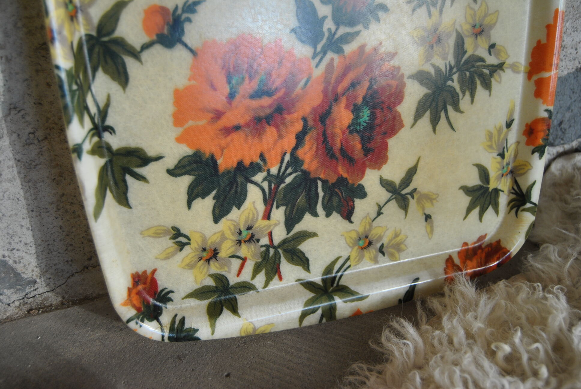 Orange fiberglass flower patterned top 70s