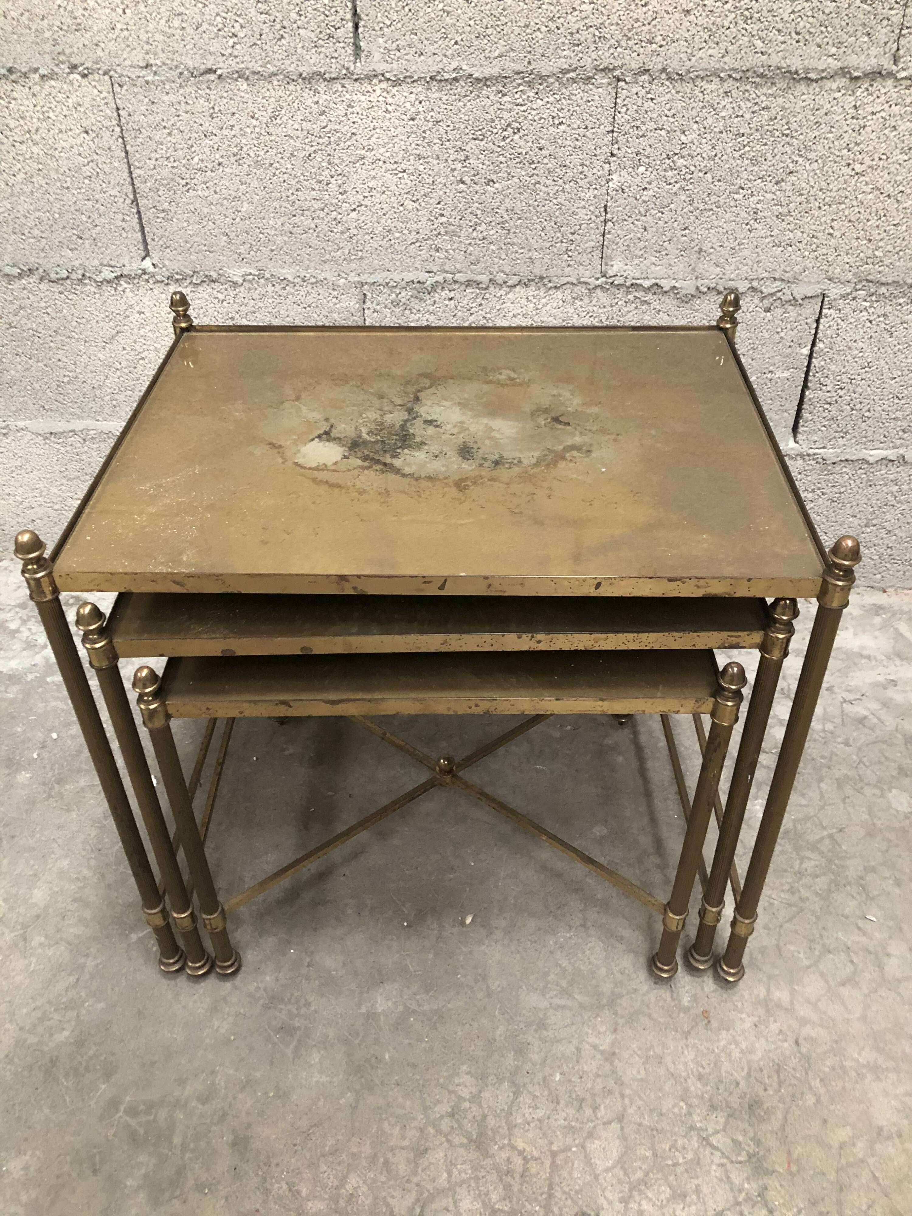 Ensemble de 3 tables gigognes dorée vintage des années 70