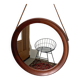 Mid Century solid teak wall mirror with a leather strap - Danish design