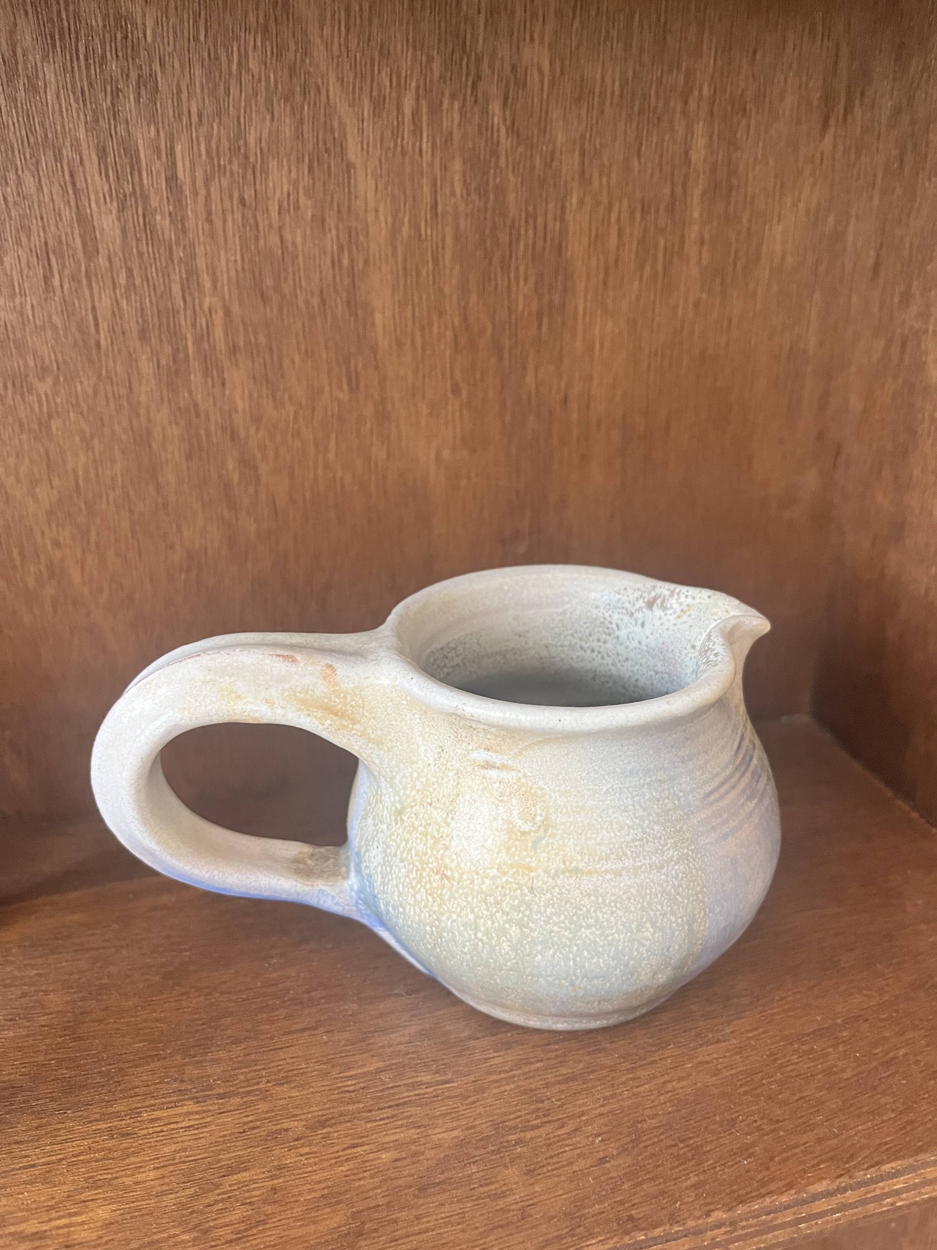 Enamelled and signed stoneware pot, French work 1950