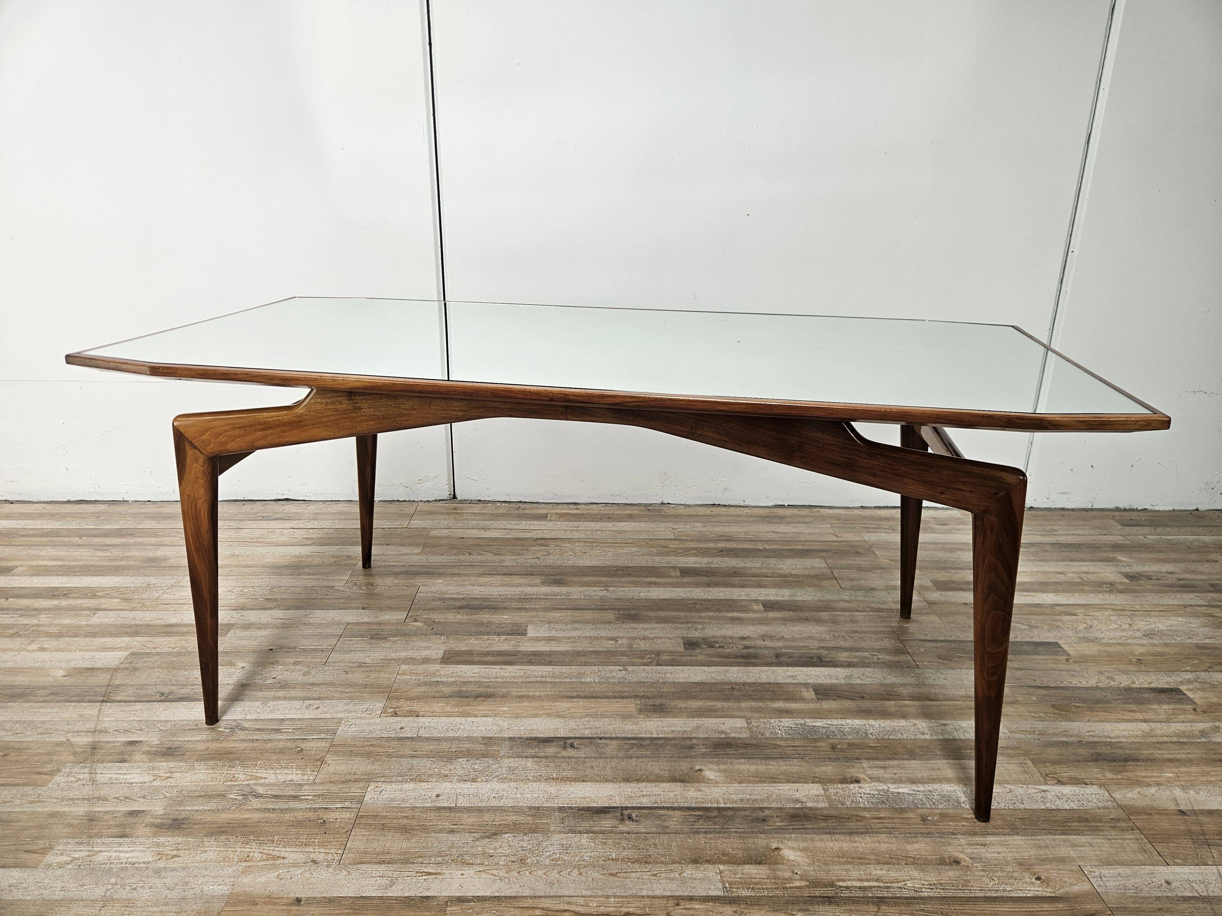 1950s wooden dining table with mirrored top