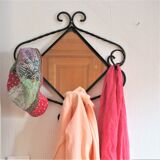 Wrought iron mirror 3 vintage patères - 45x45cm