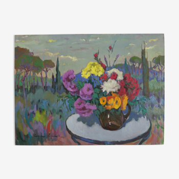 Oil on canvas of a bouquet of flowers by Espel Vives