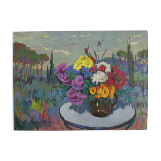 Oil on canvas of a bouquet of flowers by Espel Vives