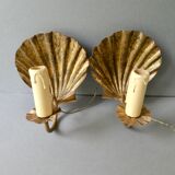 Pair of golden metal shell sconces