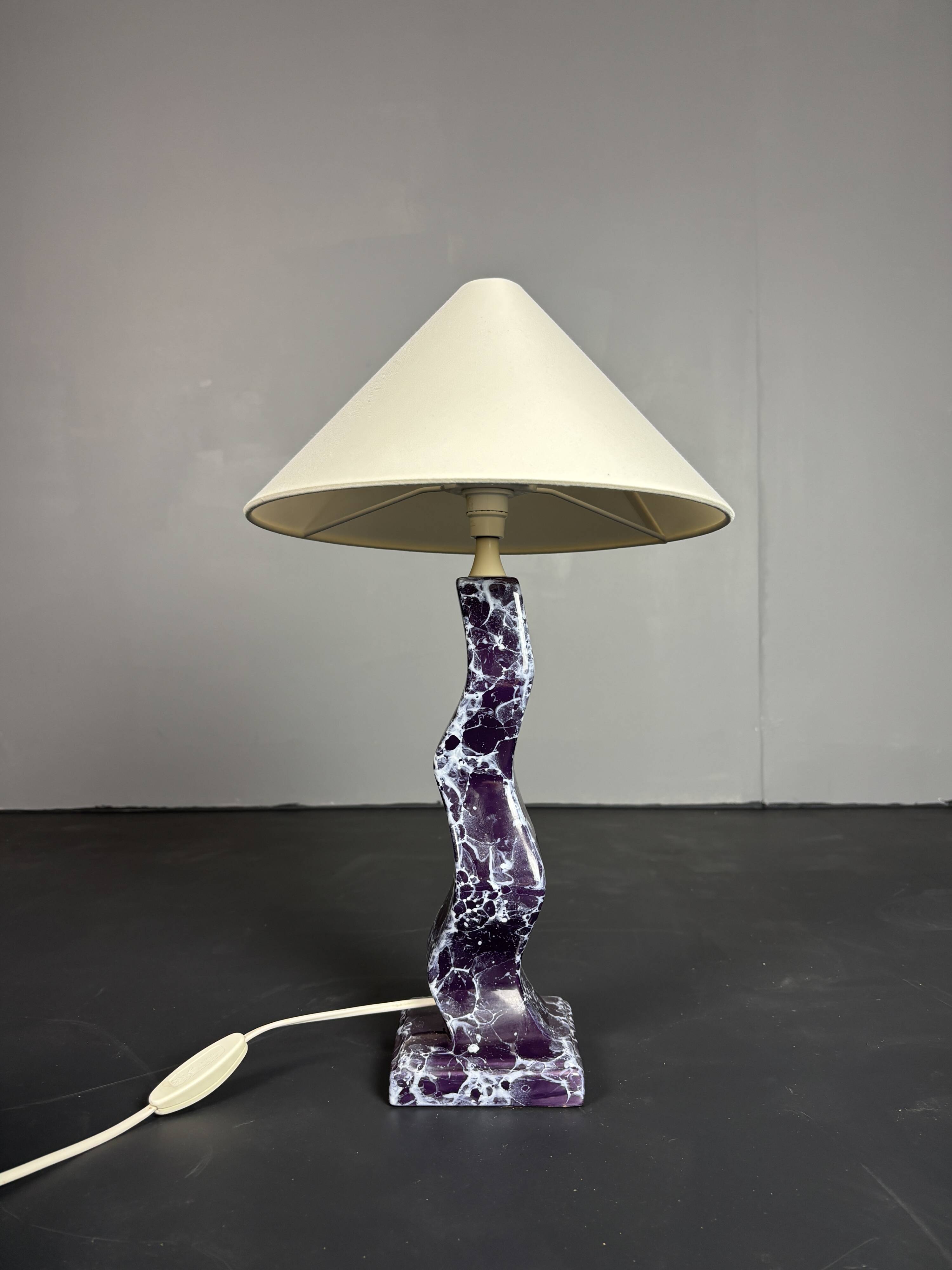 Post modern curvy wavy faux marble zig zag lamp, 1980s