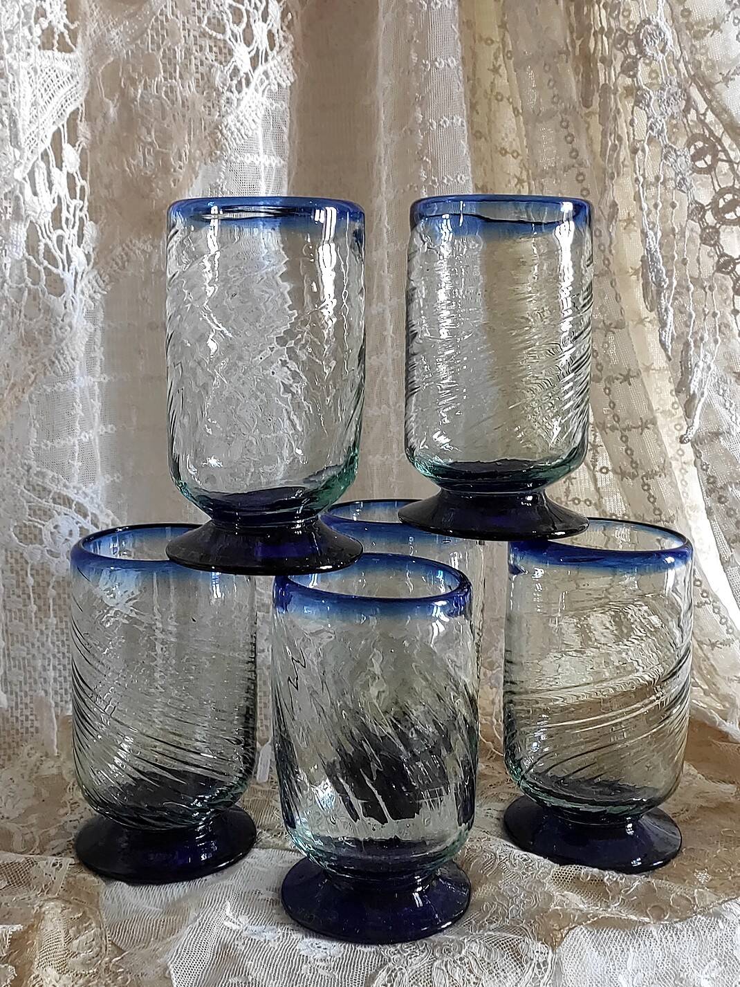 6 Mexican handicraft orangeade glasses