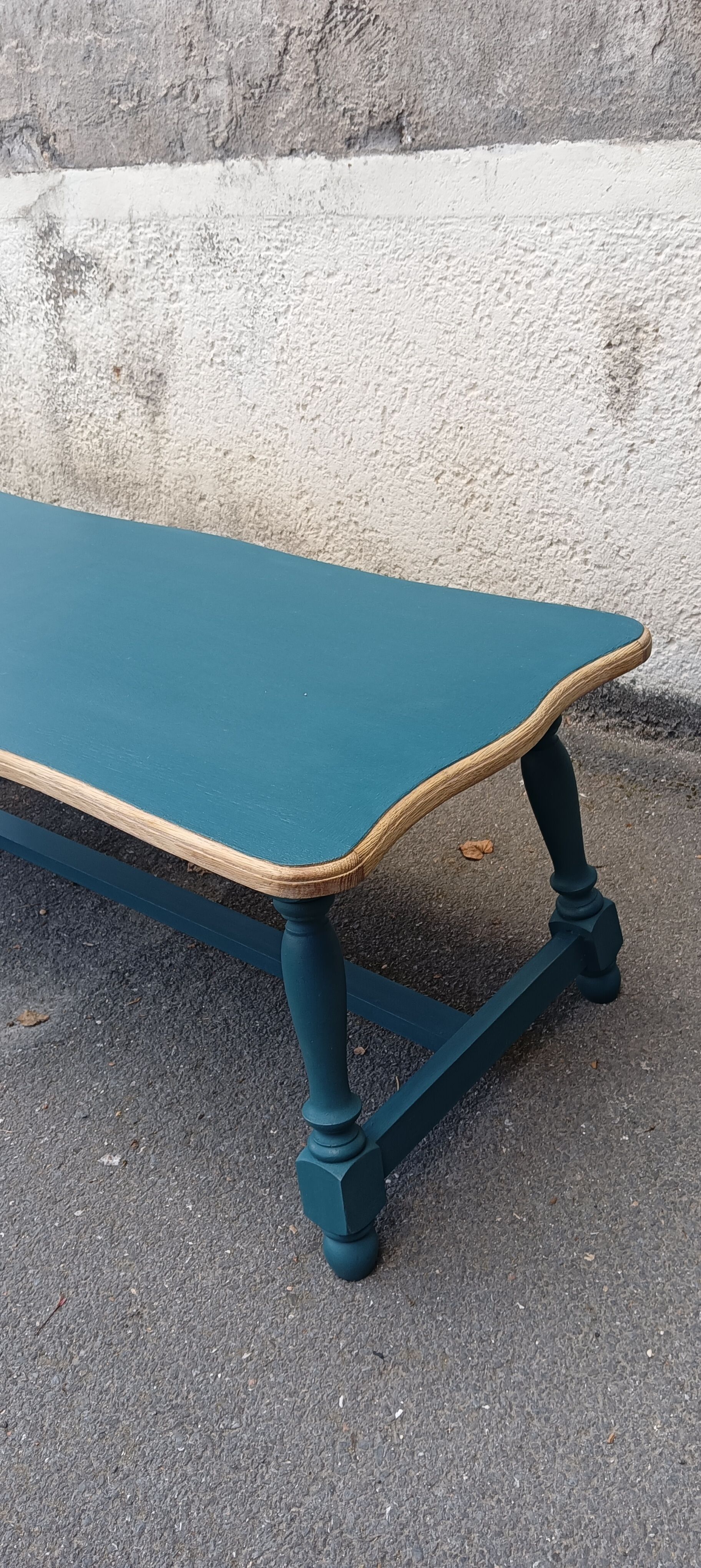 Wood and blue coffee table