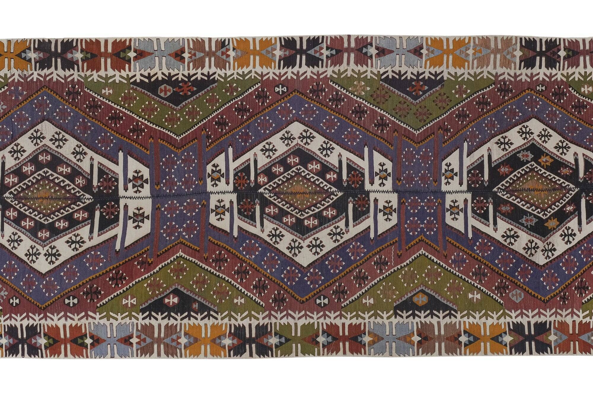 Vintage Turkish kilim, handwoven, 150x363 cm.