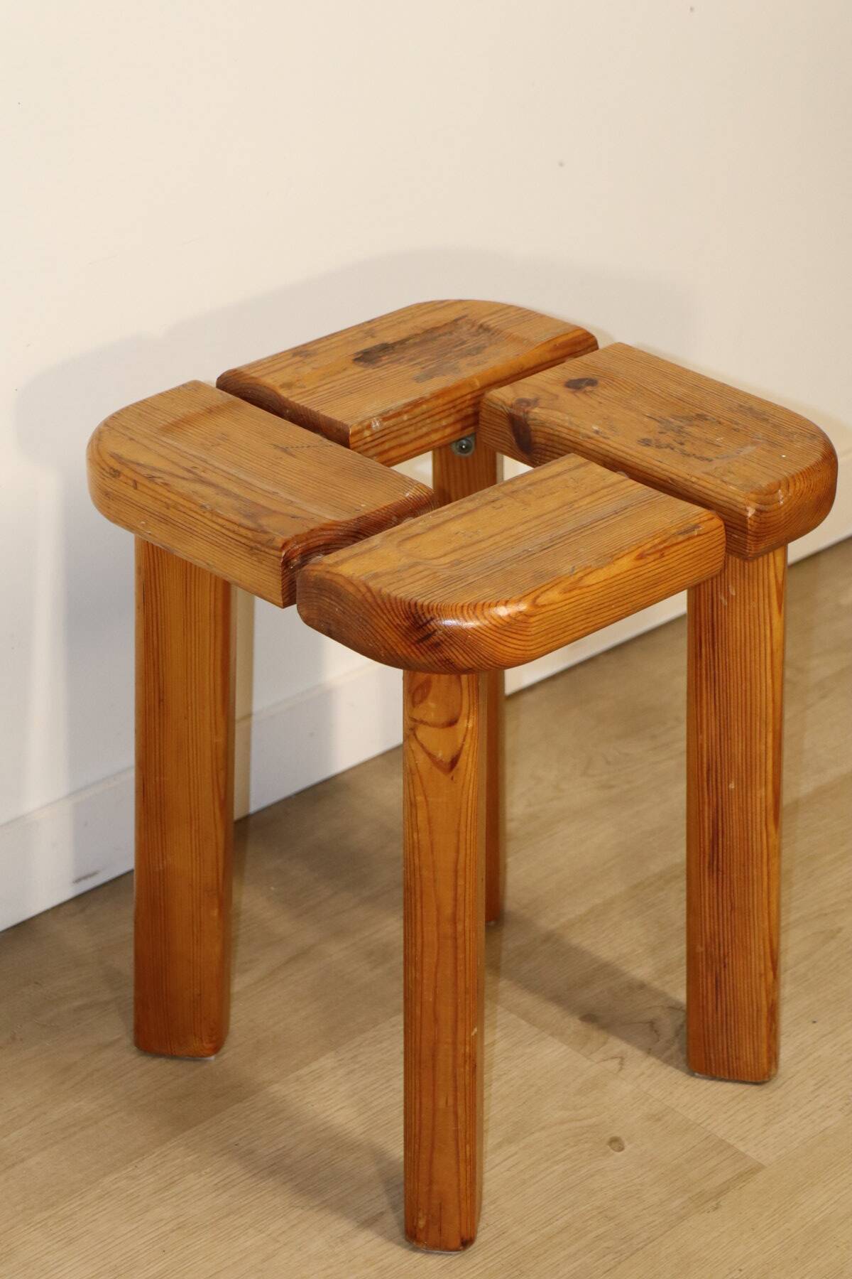 Vintage pine stool by Olof Ottelin - 1960