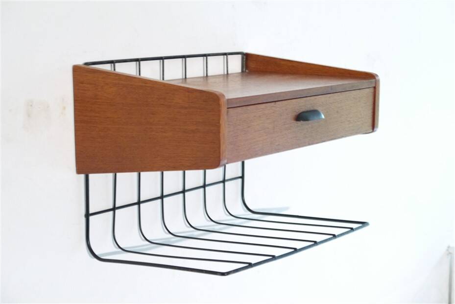 Vintage Scandinavian wall bedside table 1960