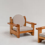 Pair of solid pine lounge chairs, italy 1970s