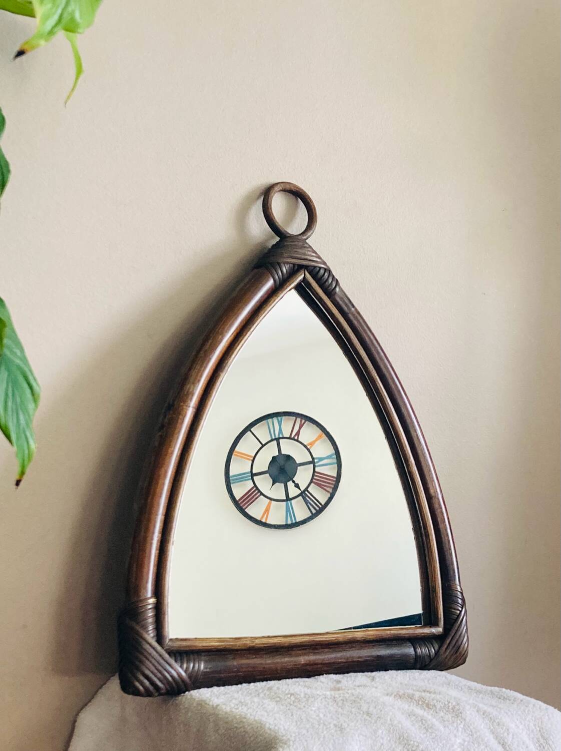Miroir  Vintage en Bambou Rotin années 1970