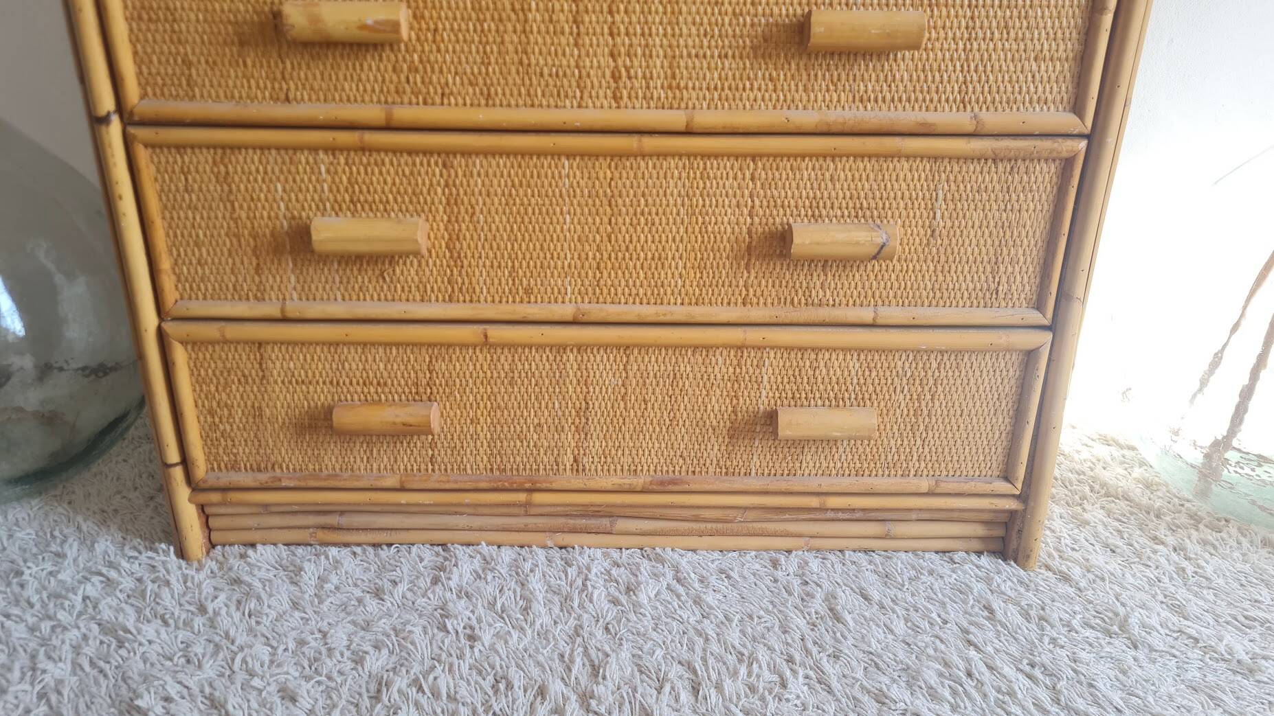 Commode en rotin années 70 vintage
