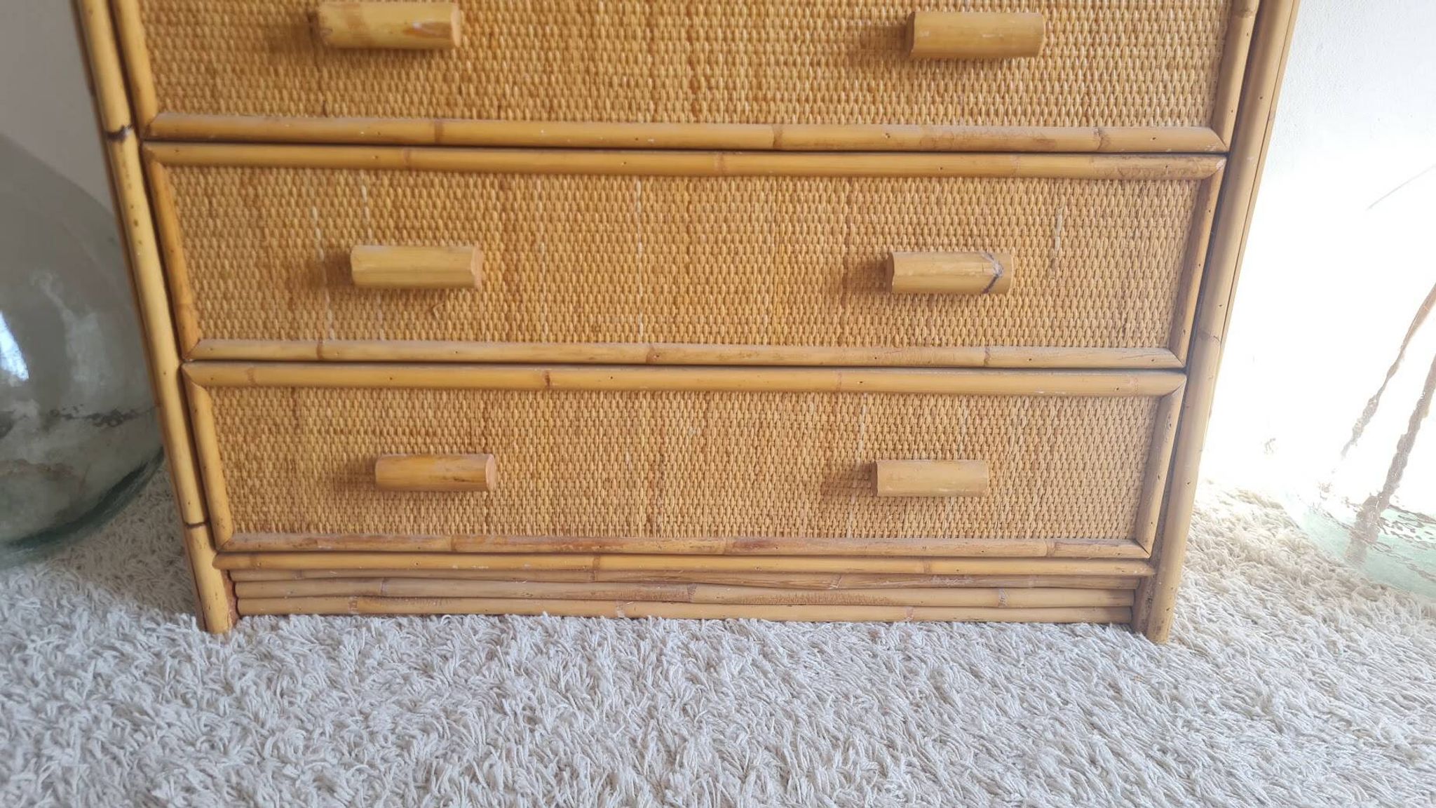 Commode en rotin années 70 vintage