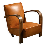 Art Deco club armchair in Havana leather, around 1940.