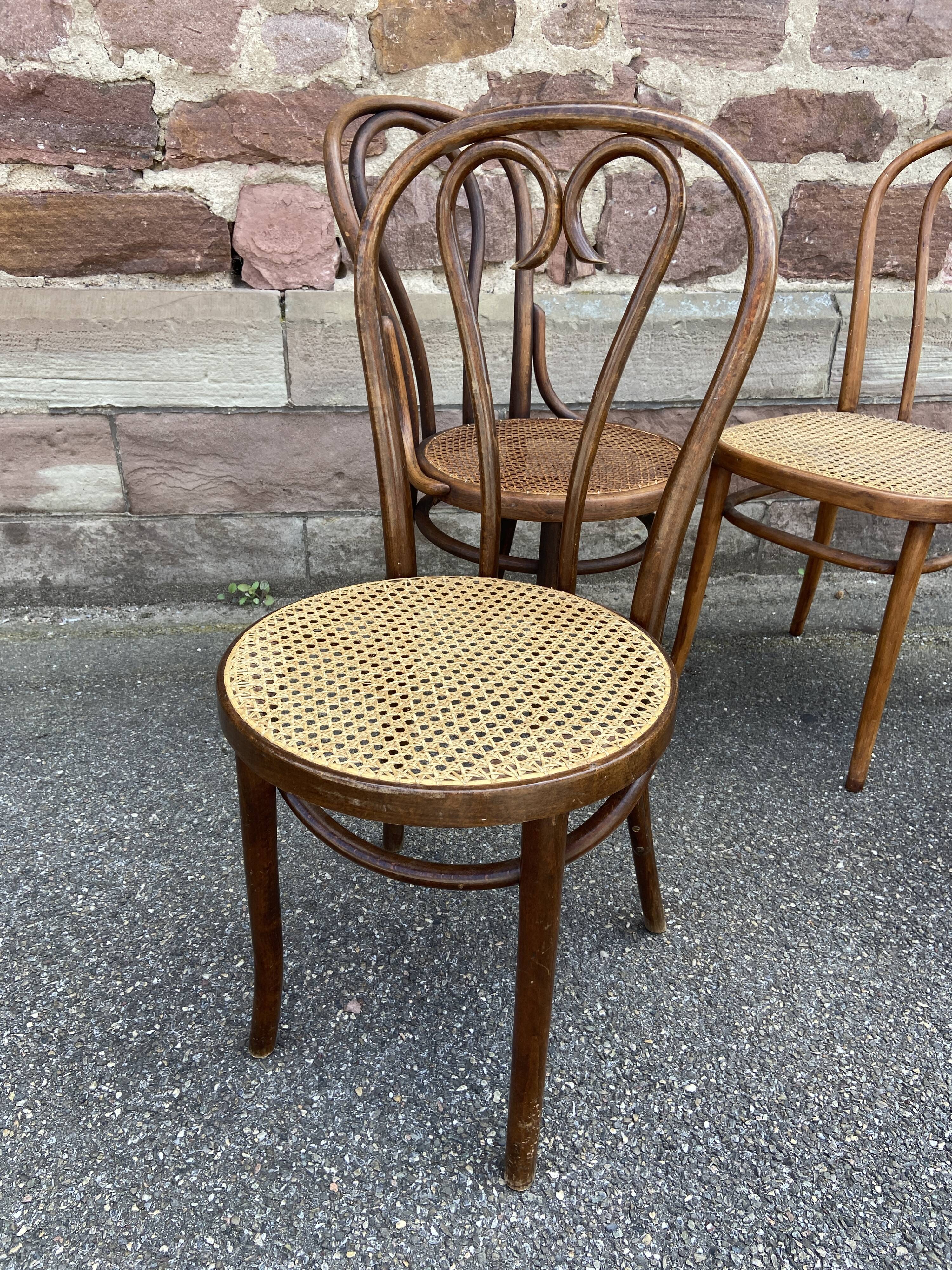 Set of 4 Bistro chairs mismatched curved wood