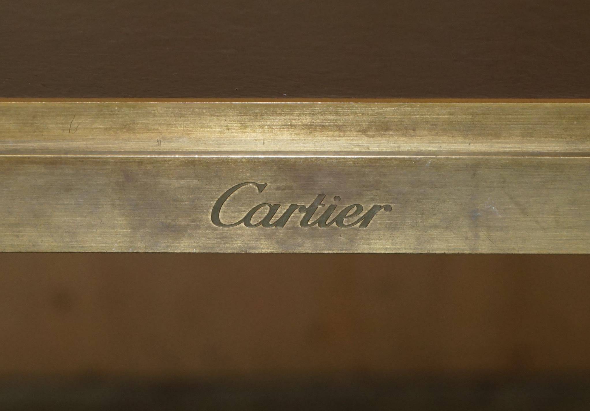 Bureau d'écriture moderne milieu du siècle Cartier Paris bronze cuir