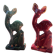 Pair of Art Deco deer by Charles Lemanceau in red and green ceramic.