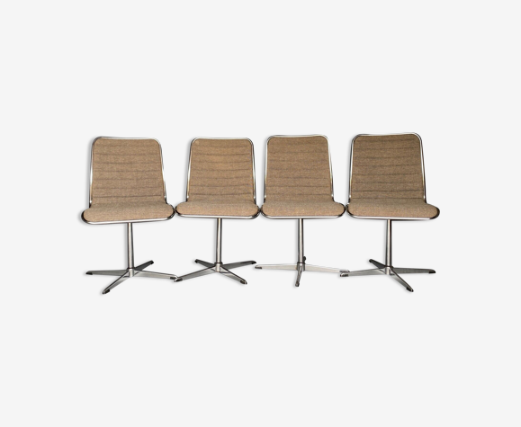 Suite de 4 chaises roche bobois 1970 tissu gris pietement metal chrome