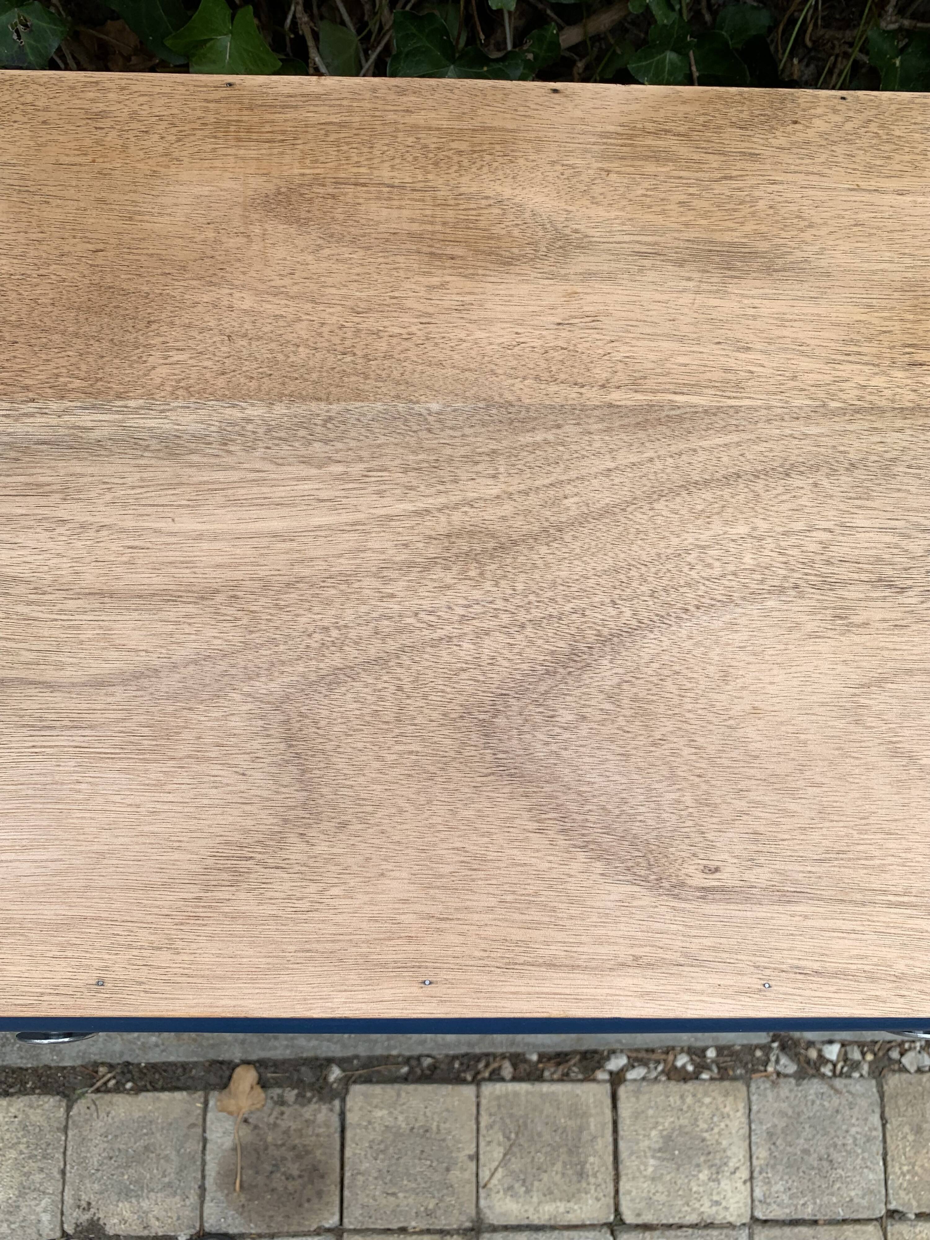 Art Deco chest of drawers in raw wood and blue, 1940