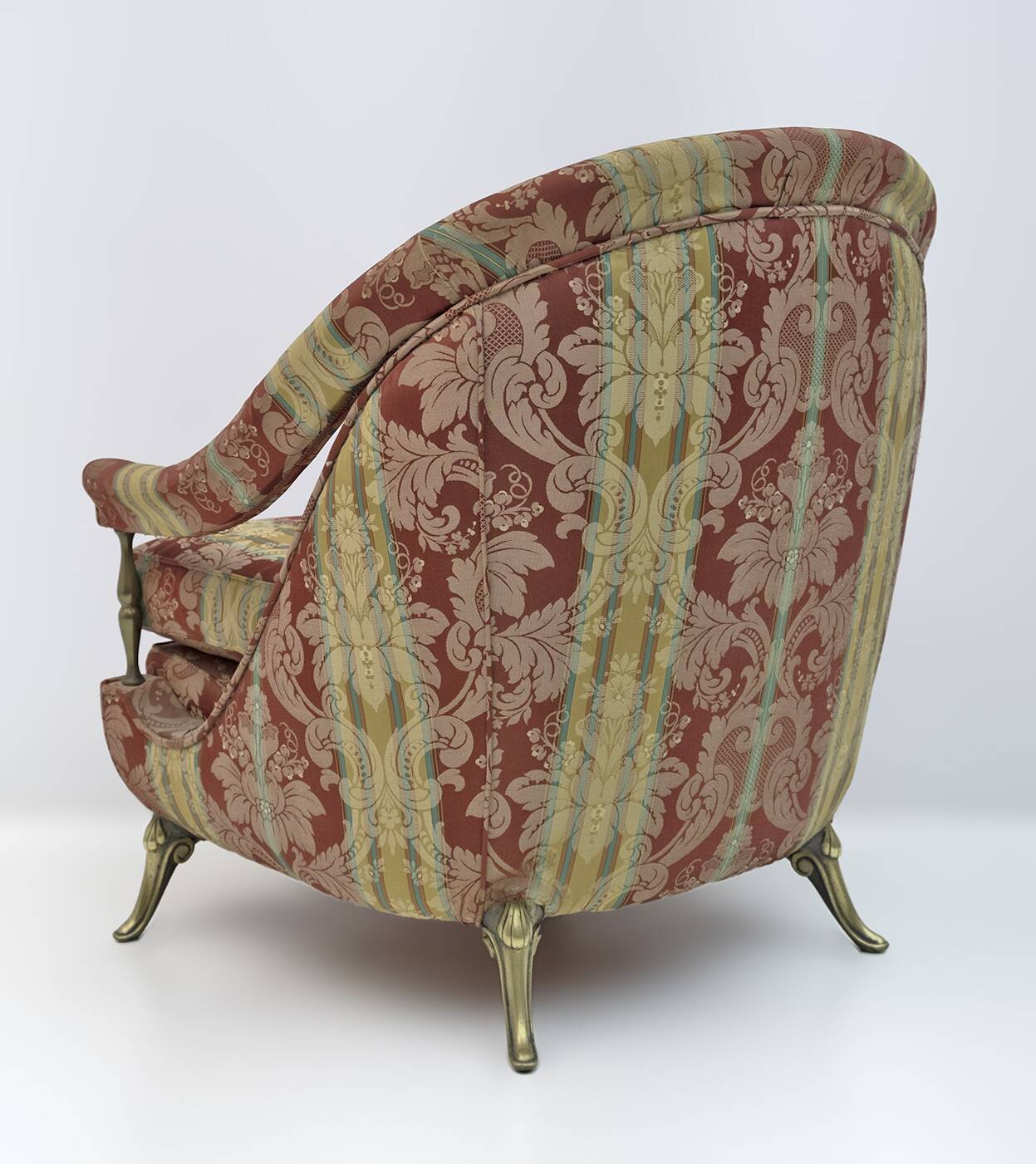 Pair Art Dèco Style French Brass And Fabric Armchairs, 1950s
